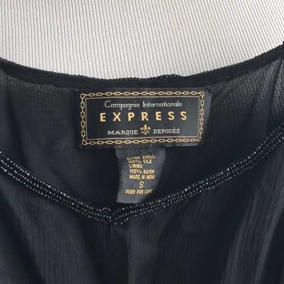 VTG Express black beaded trim v silk chiffon S - Picture 2 of 8